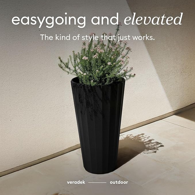 Veradek Column Series 26" Tall Outdoor Planter for Porch & Patio | Durable Plastic-Stone Material w/Shelf | Modern Décor for Plants & Flowers