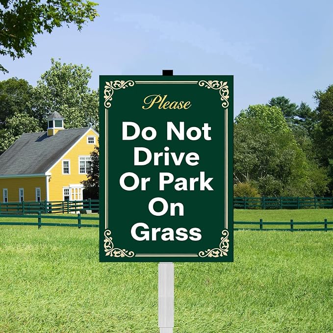 Do Not Drive Or Park On Grass Yard Sign With Stakes Keep Off Grass Stay Out of Lawn Signs No Parking Rustproof Reflective Aluminum Sign Outdoor 8x12 In