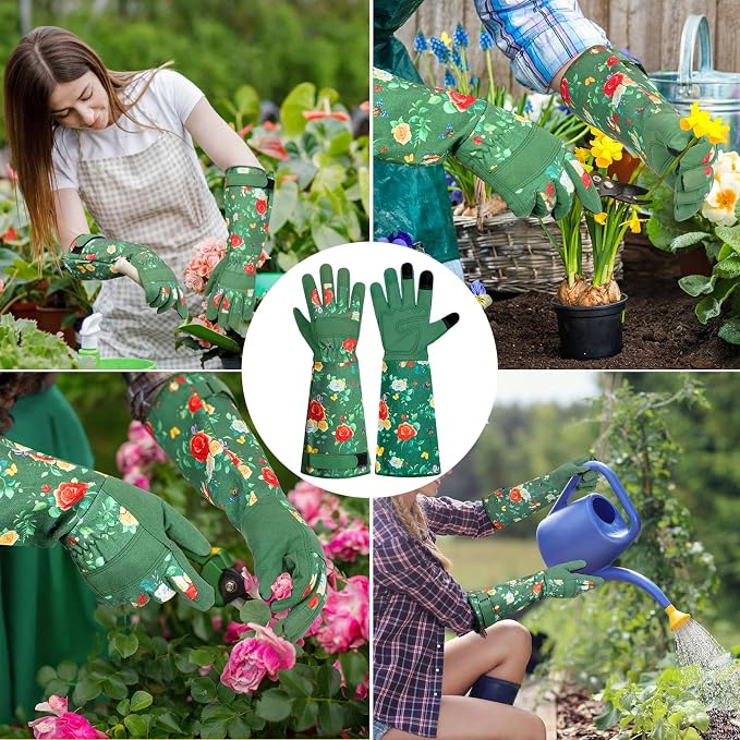 DLY Gardening Gloves, Garden Gloves for Women, long gardening gloves for Garden Work and Yard,Durable and Comfortable(Medium, Green