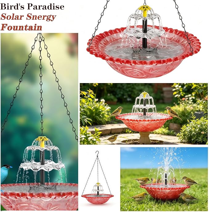 2026 New Solar Bird Bath Fountain, Large Hanging Cascade Water Bowl with Solar Pump, Outdoor Fountain for Hummingbirds, Garden, Patio & Backyard Decor (Purple)
