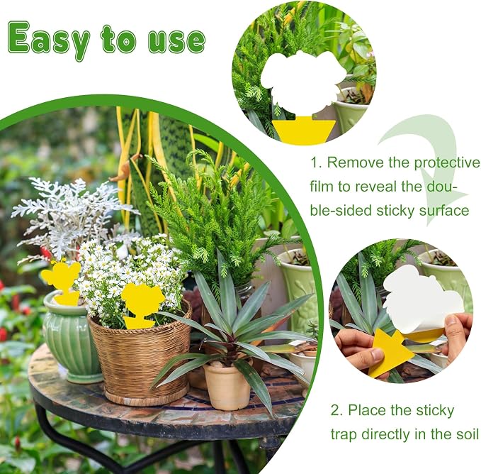 Yellow Sticky Traps for Plant Gnats, 50 Pack Fungus Gnat Trap, Effective Sticky Gnat Traps for Indoor and Outdoor Plants