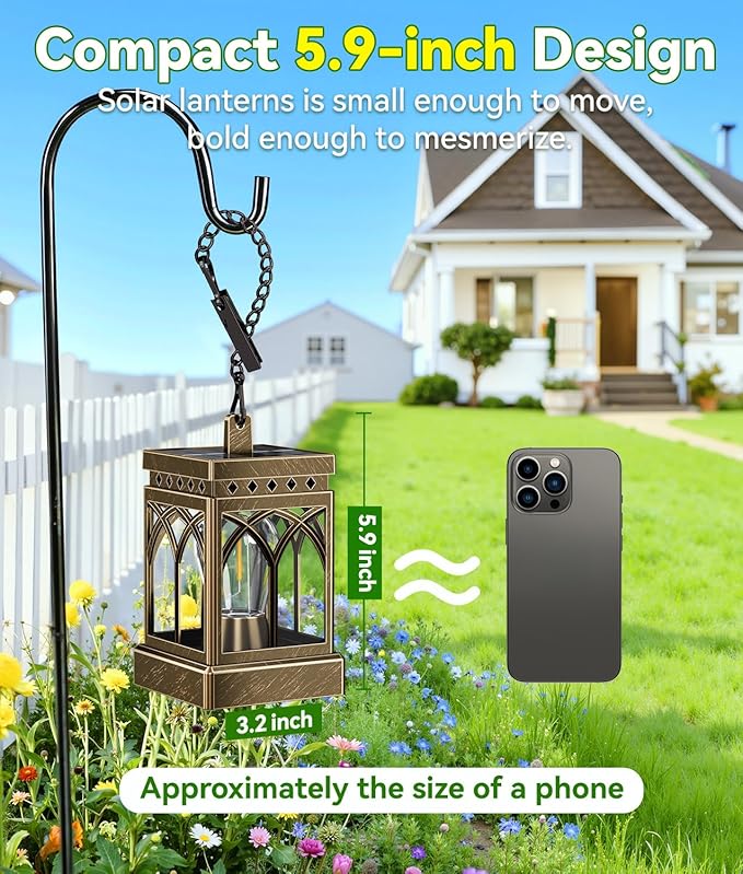 KOOPER 2 Pack Solar Lanterns Outdoor Waterproof, Brighter Hanging Solar Lantern Lights for Outside, Auto ON/Off Lanterns Decorative Outdoor for Garden Table Yard Path Patio Lawn Decor, Gifts (Bronze)