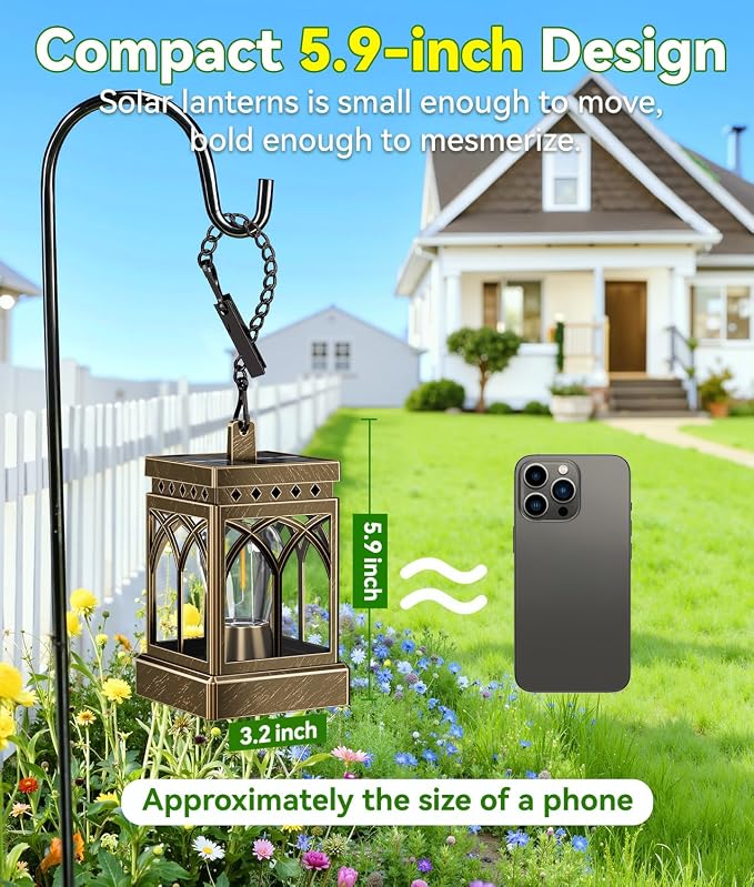 KOOPER 6 Pack Solar Lanterns Outdoor Waterproof, Brighter Hanging Solar Lantern Lights for Outside, Auto ON/Off Lanterns Decorative Outdoor for Garden Table Yard Path Patio Lawn Decor, Gifts (Bronze)
