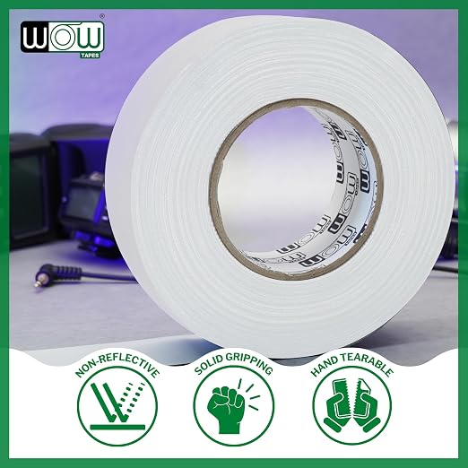 Wow Bulk Gaffers Tape 2 Inch White - 50 Yards (Case of 24), Residue Free, Non-Reflective & Heavy-Duty - Professional Grade Gaff Tape - Ideal for Photography Backdrop, Cables, Cords & Floor Taping