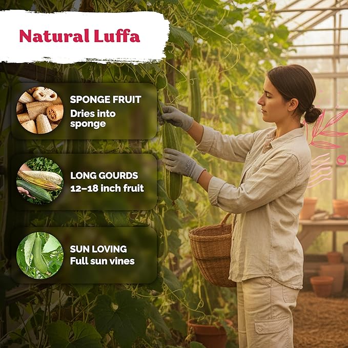 KVITER 40 Luffa Seeds (Luffa Aegyptiaca) – Loofa, Loofah Sponge Gourd Heirloom Seeds, Ideal Non GMO & Natural Sponge – Loofah Seed for Planting from USA to Grow in Your Home Vegetable Garden