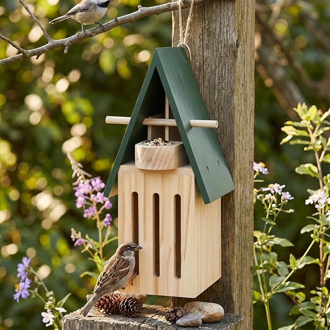 Butterfly House with Feeder - Wooden Butterfly Houses for Garden & Outside, 11.02x3.54x4.72 Inch