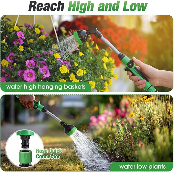 Meanplan 2 Pack Metal Watering Wand for Garden Hose, 20 Inch Hose Sprayer with 180 Degree Swivel Head, 8 Spray Patterns, Thumb Control, Heavy Duty Nozzle for Hanging Baskets, Planters