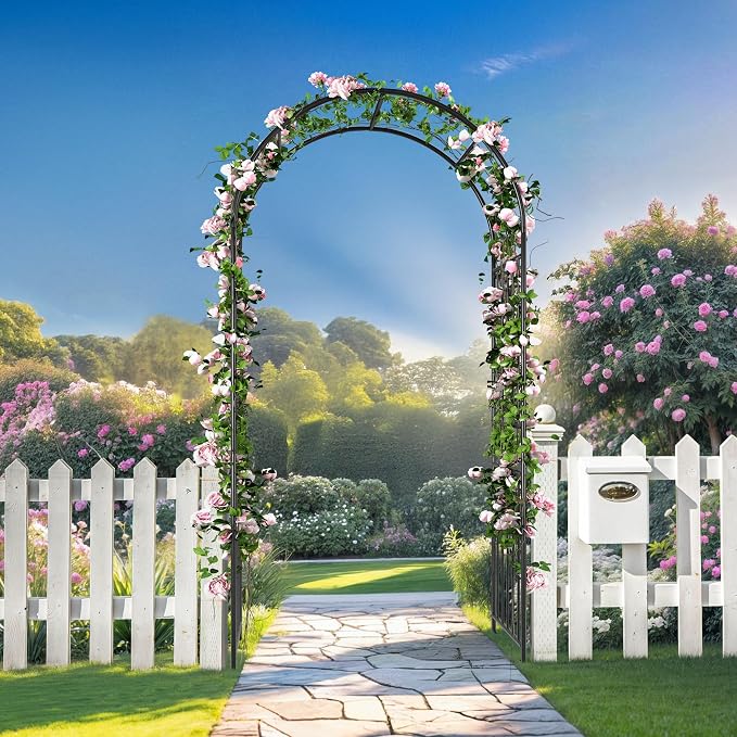 Metal Garden Arbor, 86" H Garden Arch for Climbing Plants Outdoor, Wedding Arches for Ceremony, Black Garden Archway for Backyard, Lawn and Patio