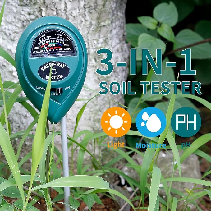 MEASUREMAN 3-in-1 Soil Tester with Moisture/Light/pH Test for Plants, Gardening Tool for Indoor & Outdoor, Great for Gardens, Lawn, Farms, Balcony, No Batteries Required