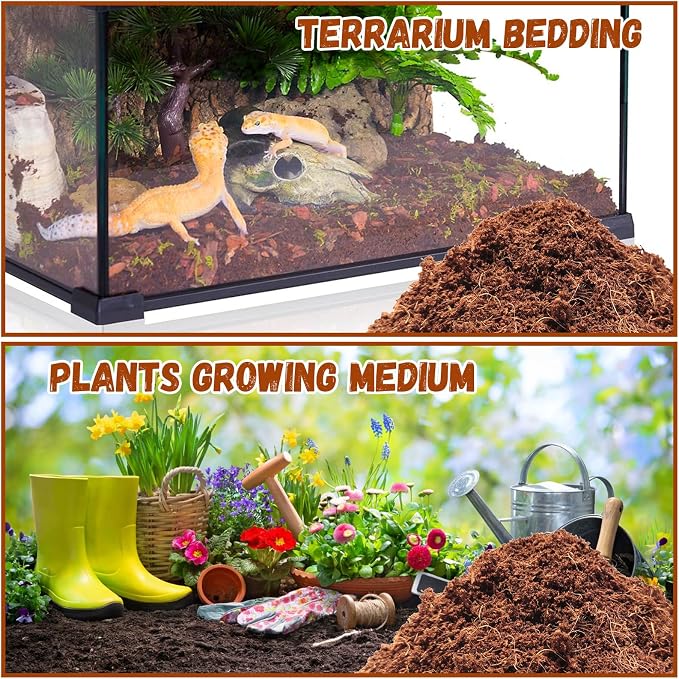 Legigo 6 Pack Coconut Fiber Substrate, Natural Coco Coir Bedding for Reptiles Turtles, Tortoises, Snake, Hermit Crab, Gecko, Lizard, Bioactive Terrarium Soil for Humidity Control and Plant Substrate