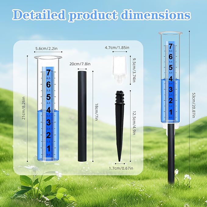 Rain Gauge, 3-Segment Outdoor Freeze-Proof Rain Gauge, Large Capacity (7) Upgraded Digital Rain Gauge Best Rated for Garden, Deck, Lawn, Patio, Farm Large Display Blue Scale