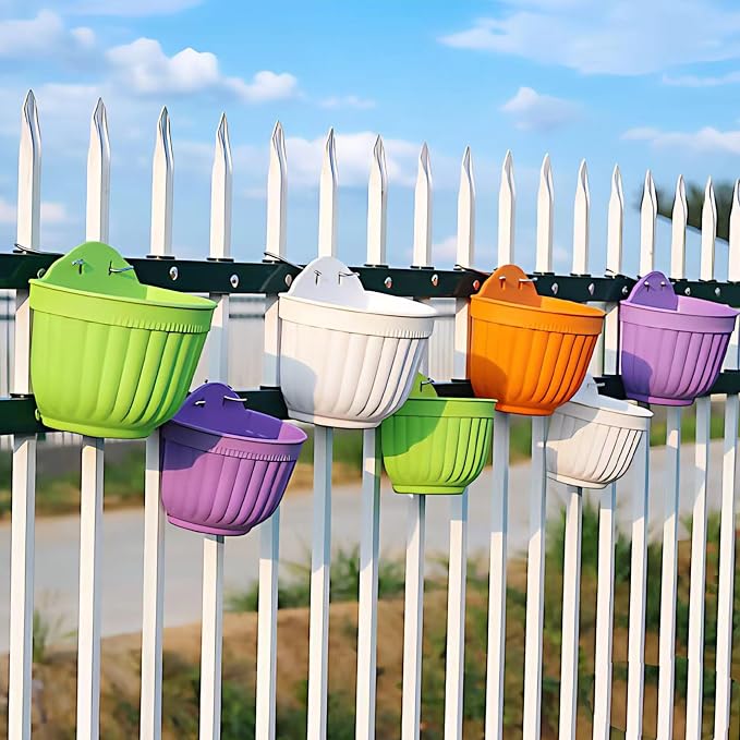 8 Pcs Colorful Resin Wall Hanging Planter Pot Vertical Garden Living Wall Mount Window Hang Indoor Outdoor Plant Flower Basket for Kitchen Herb Balcony Railing Shelf Fence Bedroom Trellis Decor Modern