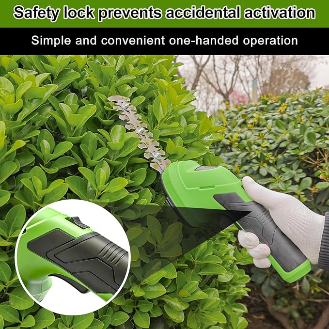 Cordless Grass Shear & Shrubbery Trimmer, 2-in-1 Handheld Hedge Trimmer, 7.2V Electric Grass Trimmer with USB Charger and 2.0Ah Battery, Lightweight & Portable Grass Shear for Garden Yard Lawn