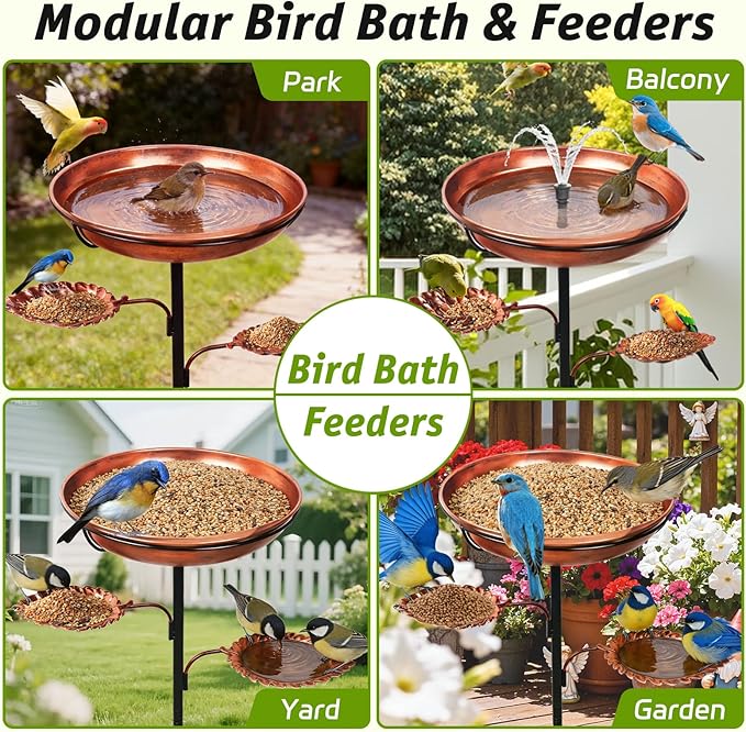 DRQ 35'' Metal Bird Bath for Outside, 12'' Dia × 2'' Deep Birdbath Bowl, Bird Feeder with 6.5'' 5-Pronged Base for Garden Decor, Patio, Yard, Lawn, Father's Day – Vintage Brown