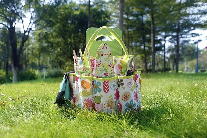 NAYE Garden Tool Set,Cute Gardening Gifts for Women,Birthday Gifts for Mom,Heavy Duty Tool Kit with Gloves,Garden Tote,Kneeling Pad,Hand Pruner,Trowel,Hand Rake,Weeder,Fork,Transplanter,Multicolor