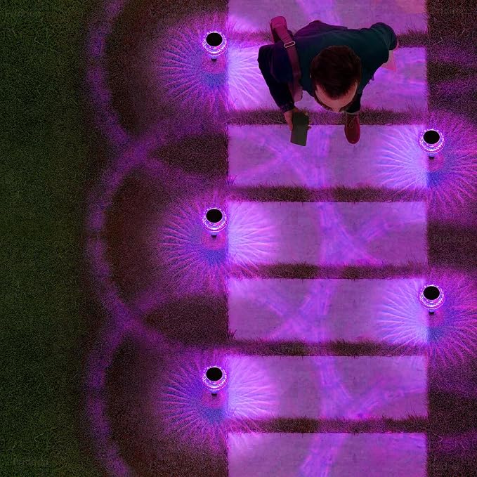 Priddop Solar Halloween Lights Outdoor 8 Pack Waterproof Purple LED | Yard Garden Decorative Pathway Mushroom Outside Landscape Path Lighting Patio Walkway Ground Pattern Halloween Decorations