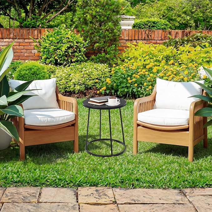 Vercraft Small Outdoor Side Table, 14" Patio Side Tables with Flower Cut Outs Weather Resistant Metal Outdoor End Table for Patio Outside Porch Balconies Garden(Black,Daisy)