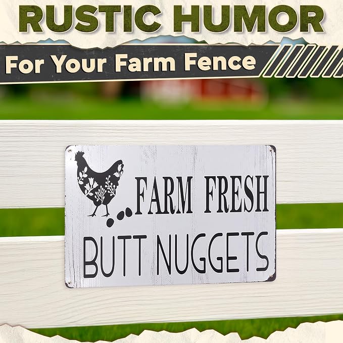 Metal Funny Chicken Coop Signs for Outside 8x12" – Rustic Tin Farm House Kitchen Decorations - Farmhouse Wall Art and Vintage Chicken Decor for Kitchen, Garden, Porch, Barn, Backyard, or Country Home