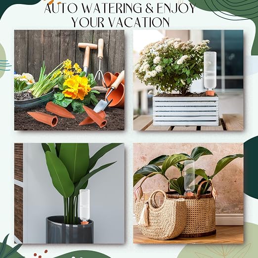 Dandat 32 Pcs 34oz Plant Watering Devices Include Terracotta Self Watering Spikes with 1000ml Plastic Bottles Slow Release Vacation Insert Automatic Plant Waterer Self Water Planter for Garden