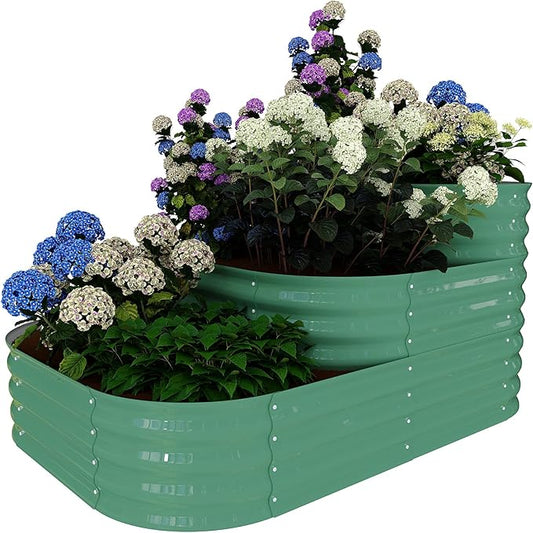 Garvee Galvanized Raised Garden Bed - 61x42x31 in Outdoor Planter Box for Vegetables, Herbs, Flowers. Modular 3-in-1 Raised Garden Beds Outdoor with Open Base, Garden Box for Deep Root Growth, Green