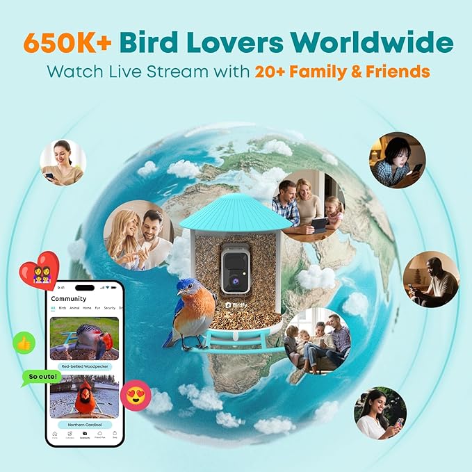 NETVUE by Birdfy Smart Bird Feeder with AI Camera, Auto Capture Videos & Live Stream, Wireless Wildbird Watching, Outdoor Backyard Birder(AI by Subscription) Blue