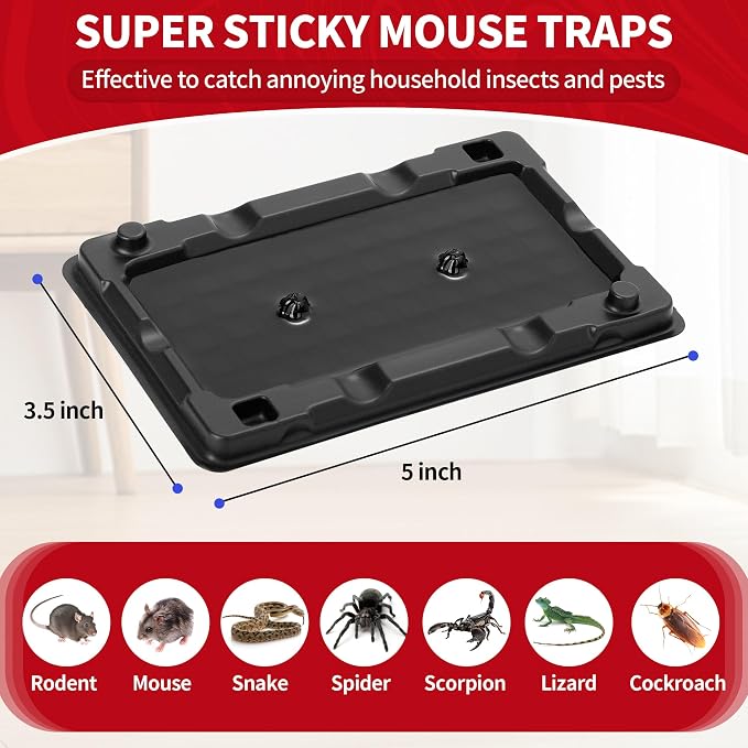 LULUCATCH Mouse Traps, 12 Pack Sticky Mouse Traps Indoor for Home, Pre-Baited Non-Toxic Bulk Glue Traps for Rats, Mice, Roach, Lizards, Pet Safe for Home & Garage, Easy to Use