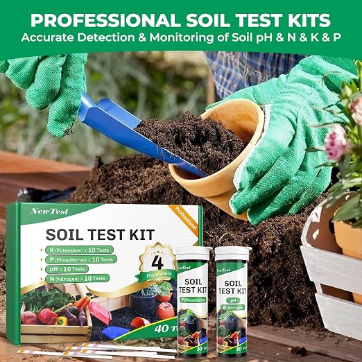 Soil Test Kit 4 Parameters: Professional Accurate 40 Tests Soil Testing Kits for Lawns Gardening Vegetable Garden for pH Nitrogen Phosphorus Potassium - Soil Tester for Garden Nutrients (40)