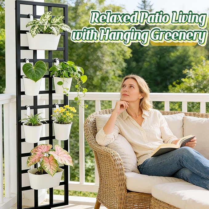 MADHOLLY 6Pcs Railing Planter with Drainage - 10.8" & 5.1" Bucket Pots for Balcony Railing, Metal Iron Hanging Flower Pots for Herb Planter Outdoor Deck & Rail Decor with Hook, White
