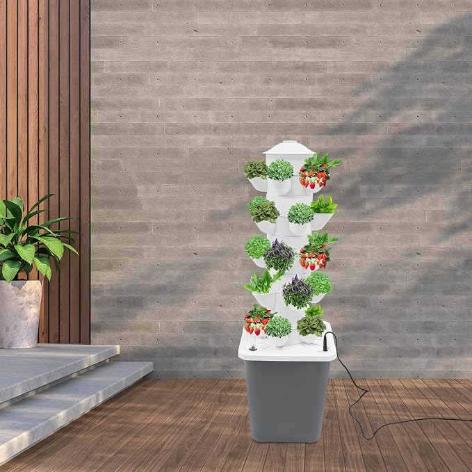Hydroponics Growing System Kit & Vertical Indoor Garden Planter, 25-Pod Hydroponic Mechanism Indoor Plants, Herbs, Vegetables for Home Gardening System (White)