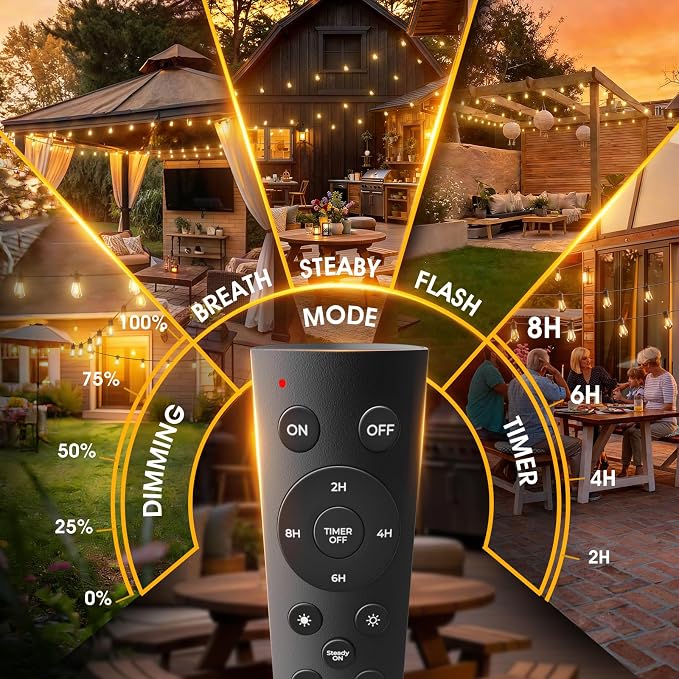 addlon 50FT LED Outdoor String Lights with Edison Shatterproof Bulbs, Weatherproof Strand, Commercial Grade Patio Lights, Decorative for Garden or Patio, Black