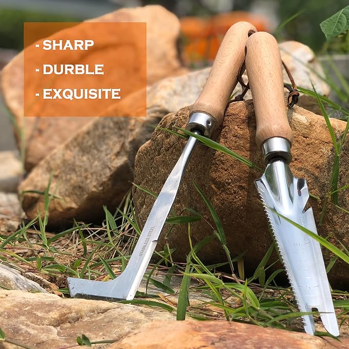 Crack Weeder Weed Remover Tool for Garden Yard Weed Puller Hoe Gardening Tools Stainless Steel One-Piece Molding(Orange)