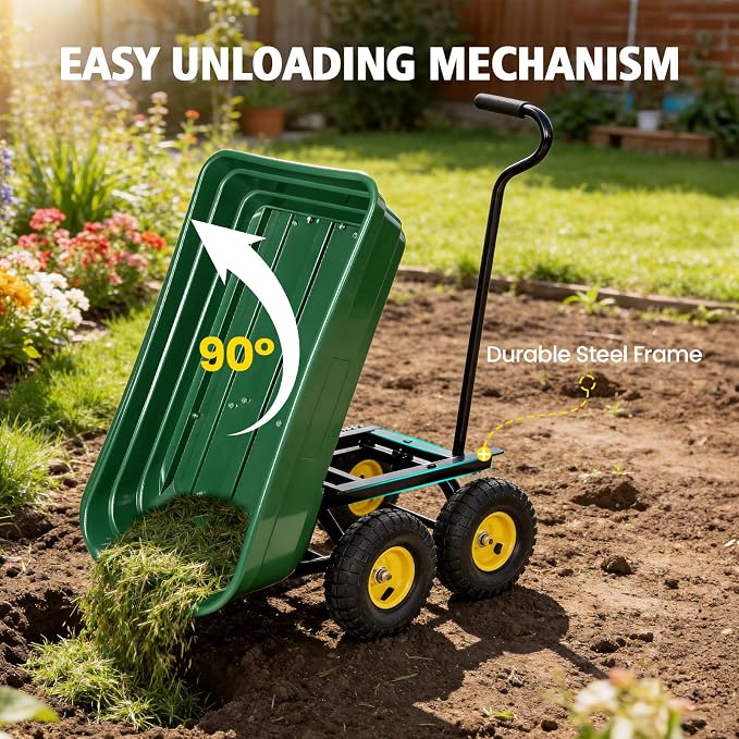 NORTHSKY 600 LBS Heavy Duty Garden Dump Cart,10" All-Terrain Wheels, 180° Rotating Handle, Yard Cart for Landscaping, Farm, and Outdoor Work (Garden Green)