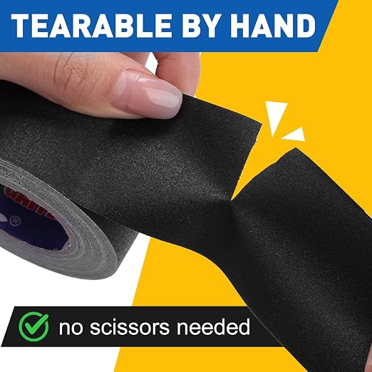 6 Pack Black Gaffers Tape 1.8"x12 Yards(Total 72 Yards), 11 Mil Industrial Grade Black Gaff Tape, No Residue, Non-Reflective, Easy Tear, Gaffer's Tapes for Securing Cables, Photography, Studio