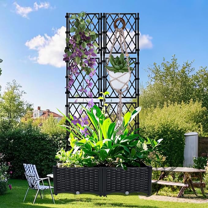 BUKLIYN Planter with Trellis - Raised Garden Bed with Trellis 75.5"x31.5"x16", Privacy Screen Planter Box with Drainage Hole, Outdoor Raised Garden Bed for Climbing Plants