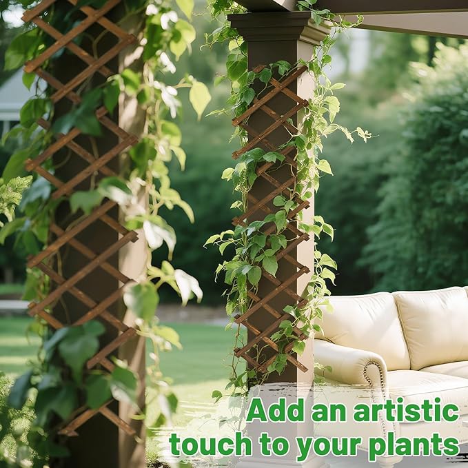 2Packs 13x78in Expandable Wood Wall Trellis for Climbing Plants Outdoor - Lattice Panels for Outside Indoor Balcony Patio Garden, Ideal for Ivy, Vines, Clematis, Roses
