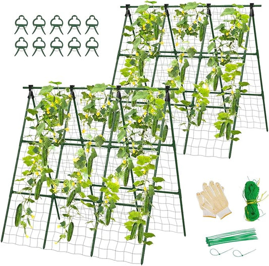 2 Pack Cucumber Trellis, 49.6"×49.6" Garden Trellis for Climbing Plants Outdoor, A-Frame Vegetable Trellis for Raised Bed, Support for Tomatoes, Squash, Zucchini, Vegetables