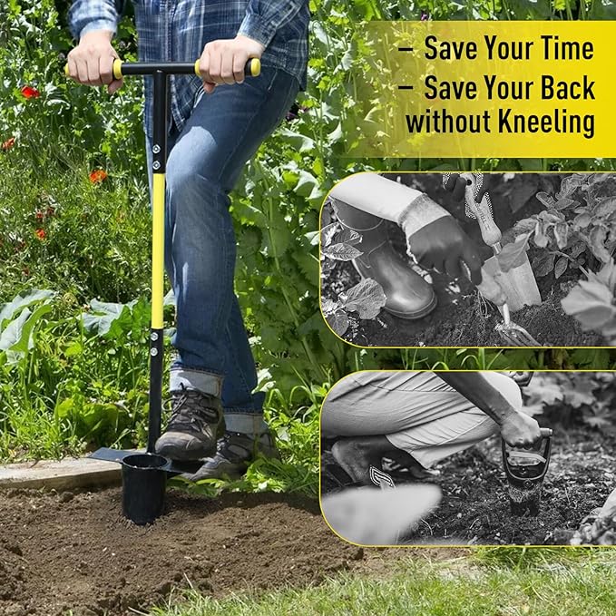 Jardineer Bulb Planter Tool Long Handle, Heavy Duty Garden Transplanter with Ergonomic Handle, Ideal for Planting Bulbs, Seedlings, Flowers & Vegetables, Durable Gardening Hand Tool