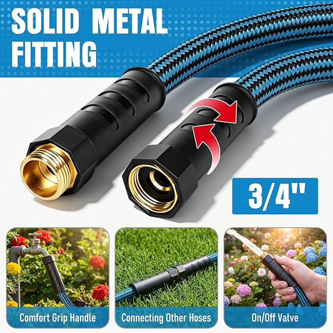 NON-EXPANDABLE Garden Hose 75 ft, Heavy Duty Flexible Water Hose, Kink Resistant Lightweight Hybrid Hose with Durable Fabric Skin, Leakproof Hose Male to Female Fittings