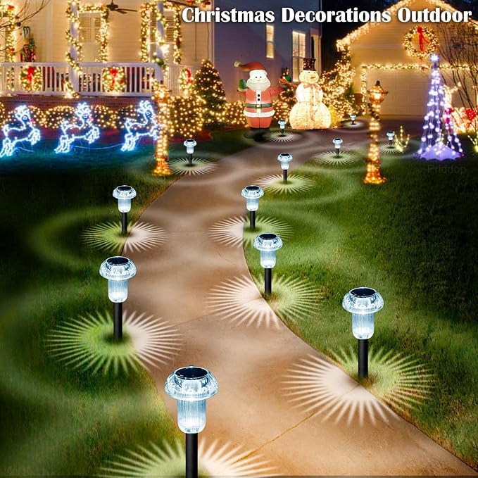 Priddop Solar Lights Outdoor Waterproof 8Pack 6000K Cold White LED Mushroom | Yard Pathway Garden Decorative Outside Landscape Path Lighting Patio Flowerbed Walkway Ground Pattern Acrylic Head ABS Stake