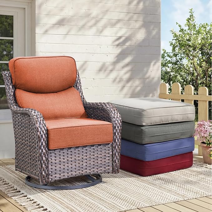 Outdoor Cushion Set for Patio Furniture, UV Resistant, Water Resistant - 6 Inch Thick Dual Layer Back Support Cushions– 24x24 Inch Patio Seat Covers for Chair/Sofa/Couch | Orange | 4-Pack |