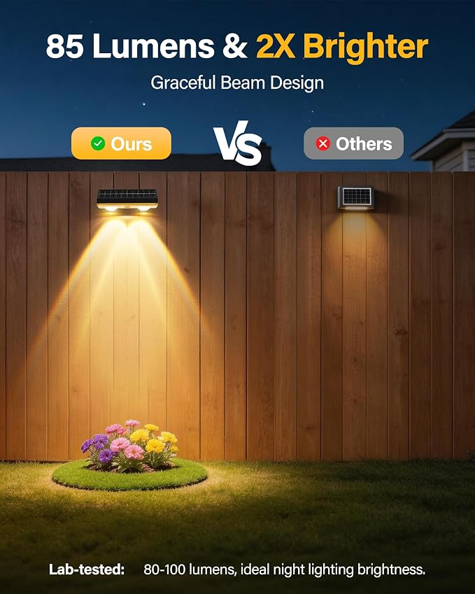 Solar Fence Lights Outdoor, 6 Pack Ultra-Bright 85LM Fence Lights Solar Powered, 9 RGB Color Modes, IP65 Waterproof, 12H Dusk to Dawn Glow for Pool/Deck/Patio/Wall/Backyard - Black