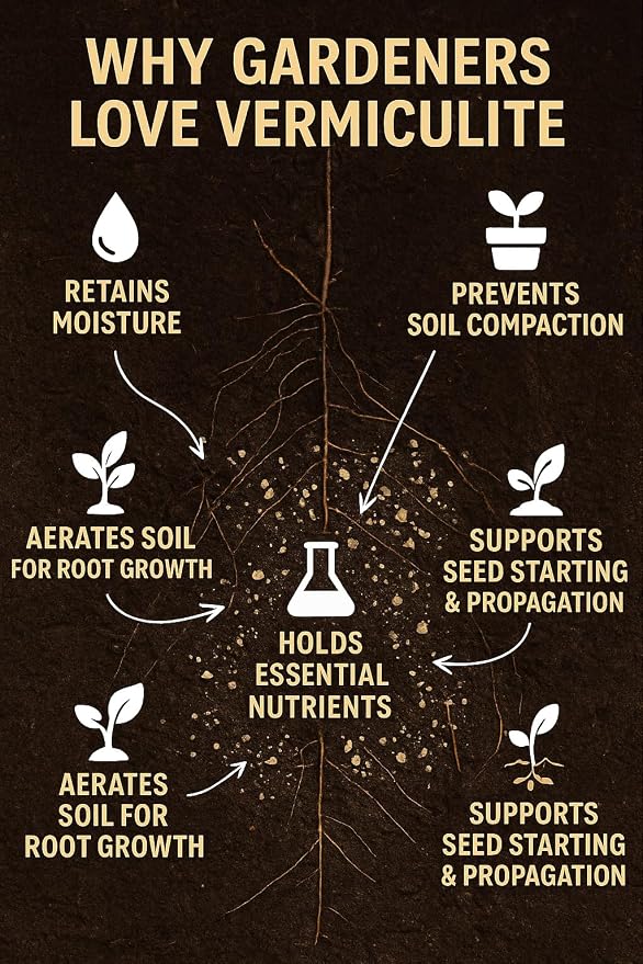 Horticultural Organic Vermiculite for Plants - Medium Grade - Natural Soil Additive for Gardening, Houseplants, Mushrooms, Potted Plants, Hydroponics, Terrariums (1 Quart)