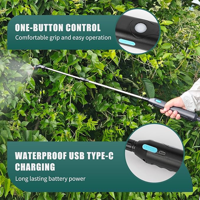 Battery Powered Sprayer 2 Gallon - Upgraded Anti-Bend Hose Electric Garden Sprayer, Rechargeable Pump Sprayer with 3 Mist Nozzles, Retractable Wand, Adjustable Strap for Lawn, Plant Watering (Green)