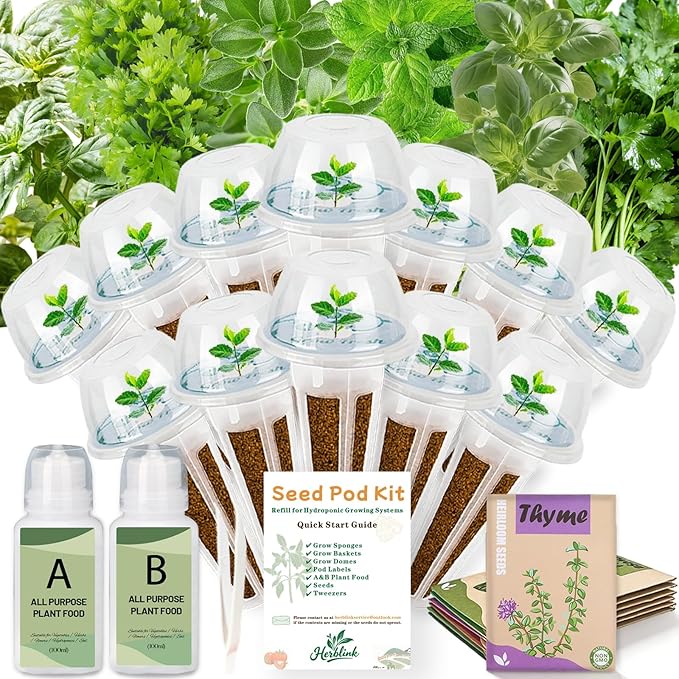 Herb Seed Pods Kit Hydroponic -12 Refill Grow Pods with 6-Packet Seeds of Genovese Basil, Thai Basil, Cilantro, Thyme, Mint & Parsley, Compatible with All Hydroponics Growing Systems & Indoor Gardens