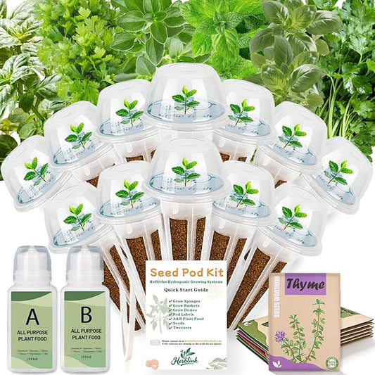 Herb Seed Pods Kit Hydroponic -12 Refill Grow Pods with 6-Packet Seeds of Genovese Basil, Thai Basil, Cilantro, Thyme, Mint & Parsley, Compatible with All Hydroponics Growing Systems & Indoor Gardens