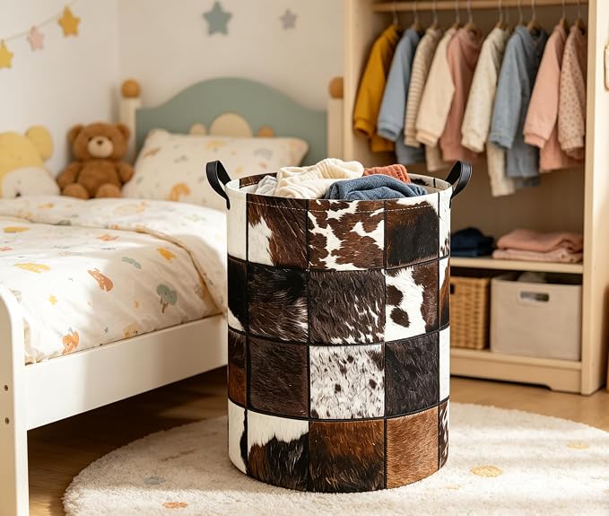 Baby Laundry Basket Kids Hamper Toy Storage Bin for Boys Room Decor Baby Nursery Hamper Gift Baskets for Bedroom Bathroom(Cows Print)