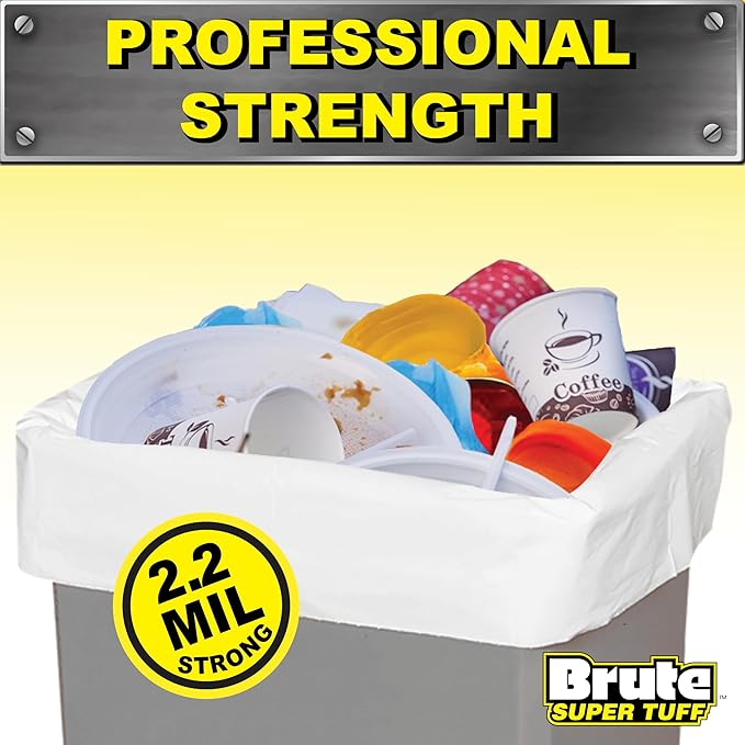 Brute Super Tuff Heavy Duty 2.2 MIL Kitchen Compactor Bags, Twist Tie Closure, White, Clean Fresh Scent with Odor Protect Technology, 20 Gallon, 20 Count