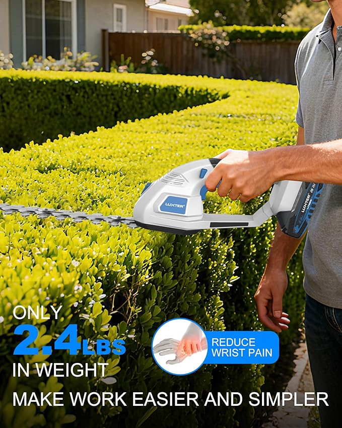 LUXTER 20V Cordless Electric Hedge Trimmer 2 in 1 Handheld Grass Shear & Shrubbery Trimmer Handheld Grass Cutter with 2 * 2.0Ah Batteries & Charger for Garden, Lawn，Yards