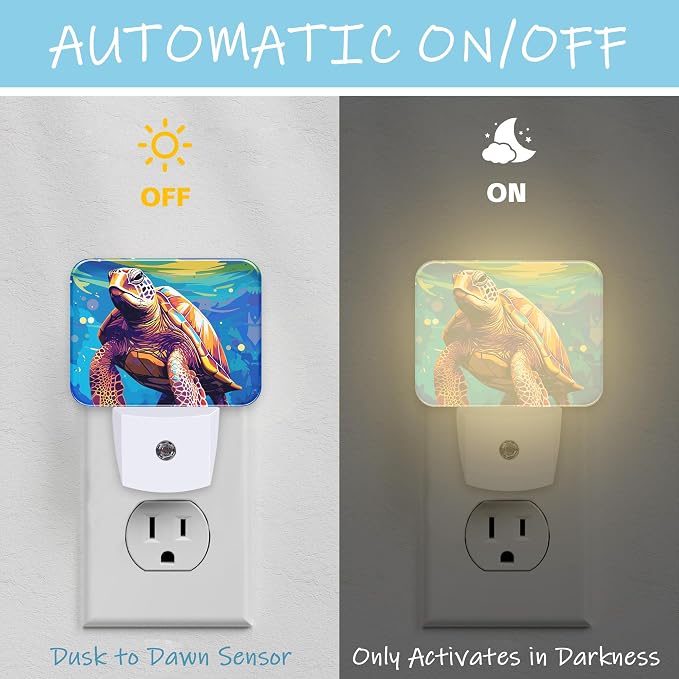 Night Light Sea Turtle Plug-in Wall LED Night Lamp with Dusk-to-Dawn Smart Sensor Lamp for Adult Bedroom Living Room Hallway Kitchen