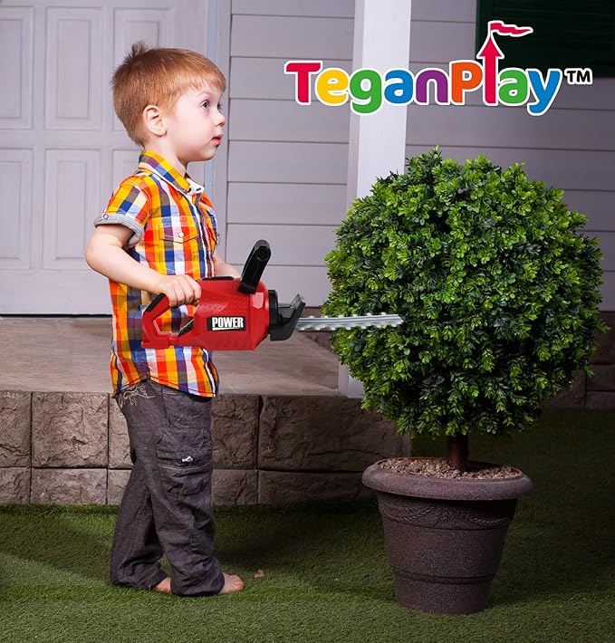 Power Garden Tools Set for Kids Battery Operated Toy Leaf Blower, Hedge Trimmer and Chainsaw Pretend Play for Boys Girls
